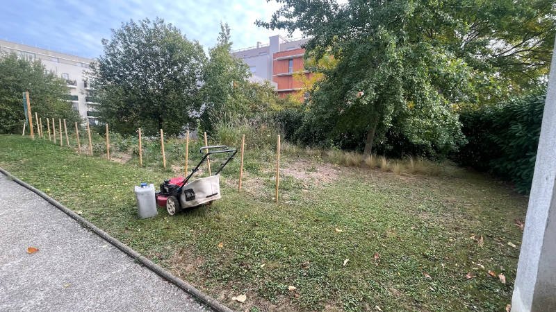 Entretien des esapces verts vue sur une tondeuse